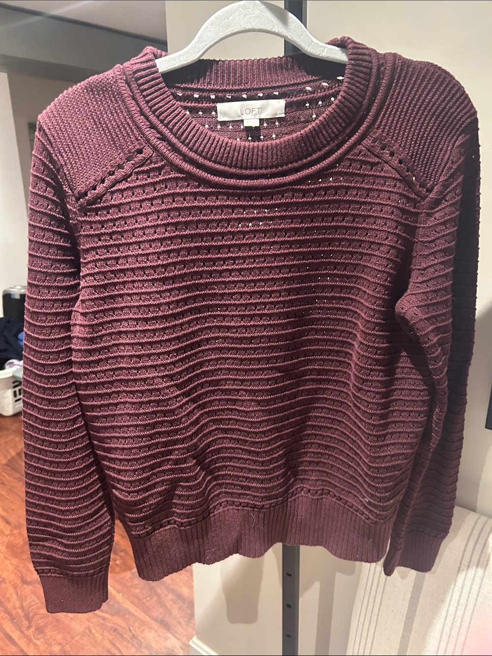 LOFT Maroon Textured Crewneck Sweater